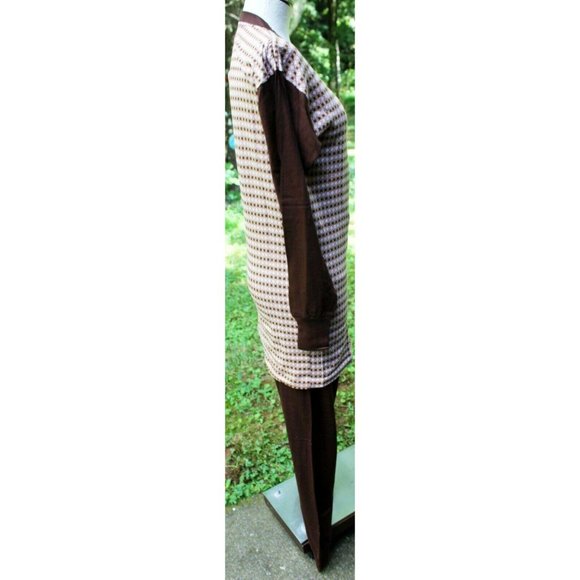 Vtg 1960s Ambassador Polyester Dress Brown Leggings Diamond Square Casual Long - Picture 3 of 11